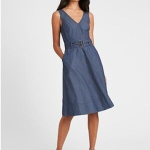 Banana Republic Denim Blue V-Neck Cotton Midi Dress